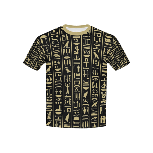 hieroglyphs alphabet Kids' All Over Print T-Shirt with Solid Color Neck (Model T40)
