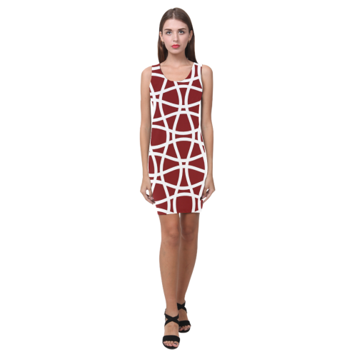 Crimson and white pattern Medea Vest Dress (Model D06)
