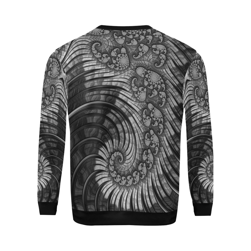 Coral Reef in Black and White Fractal Abstract All Over Print Crewneck Sweatshirt for Men/Large (Model H18)