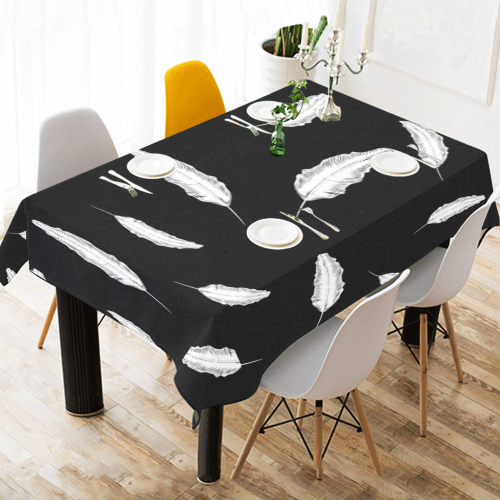 White Feathers Cotton Linen Tablecloth 52"x 70"