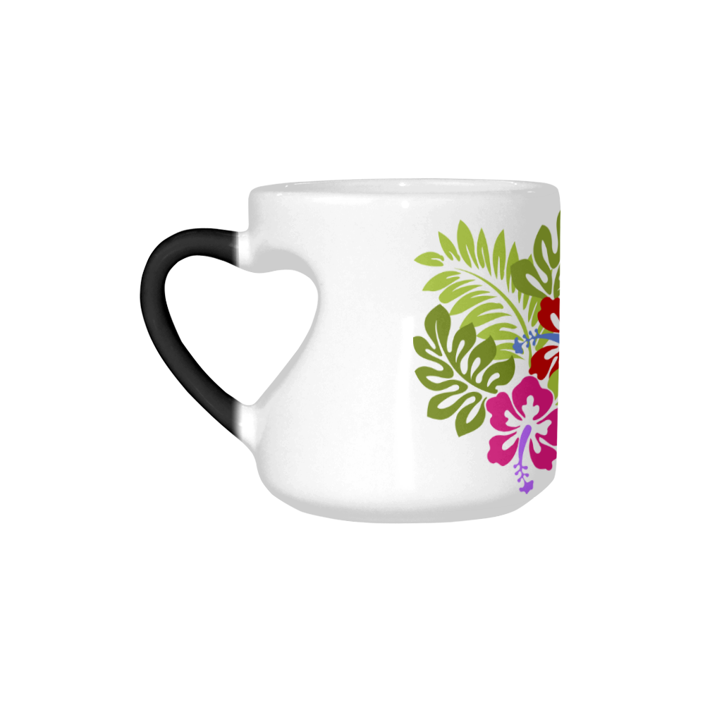 Tropical Aloha Hibiscus Bouquet Heart-shaped Morphing Mug