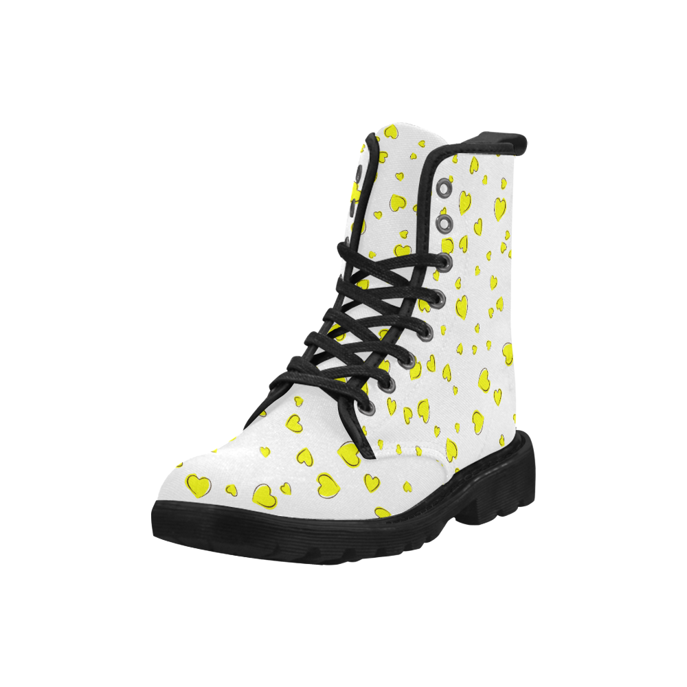 Yellow Hearts Floating on White Martin Boots for Women (Black) (Model 1203H)