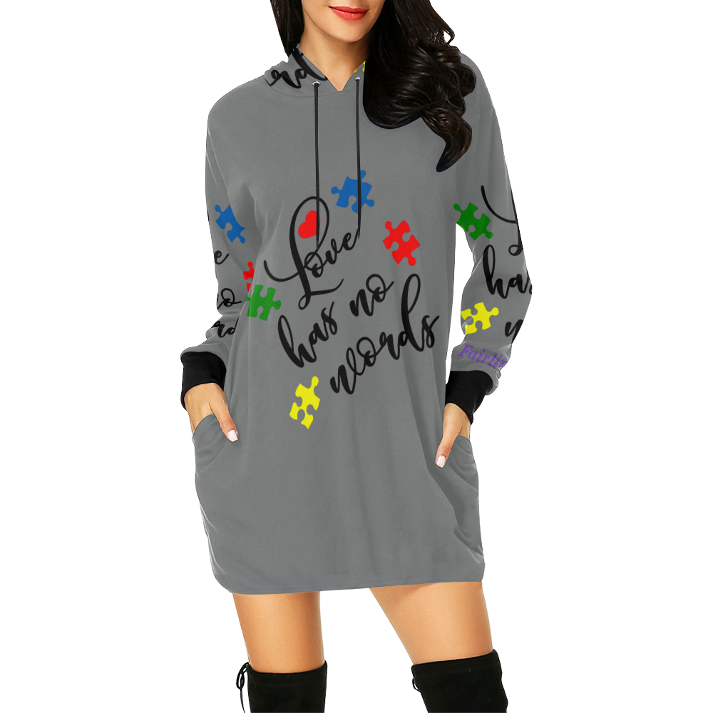 Fairlings Delight's Autism- Love has no words Women's Hoodie 53086E2 All Over Print Hoodie Mini Dress (Model H27)