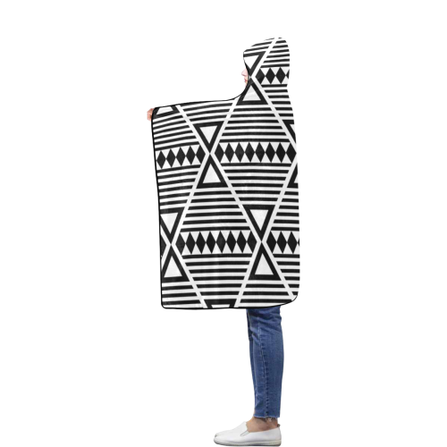 Black Aztec Tribal Flannel Hooded Blanket 40''x50''