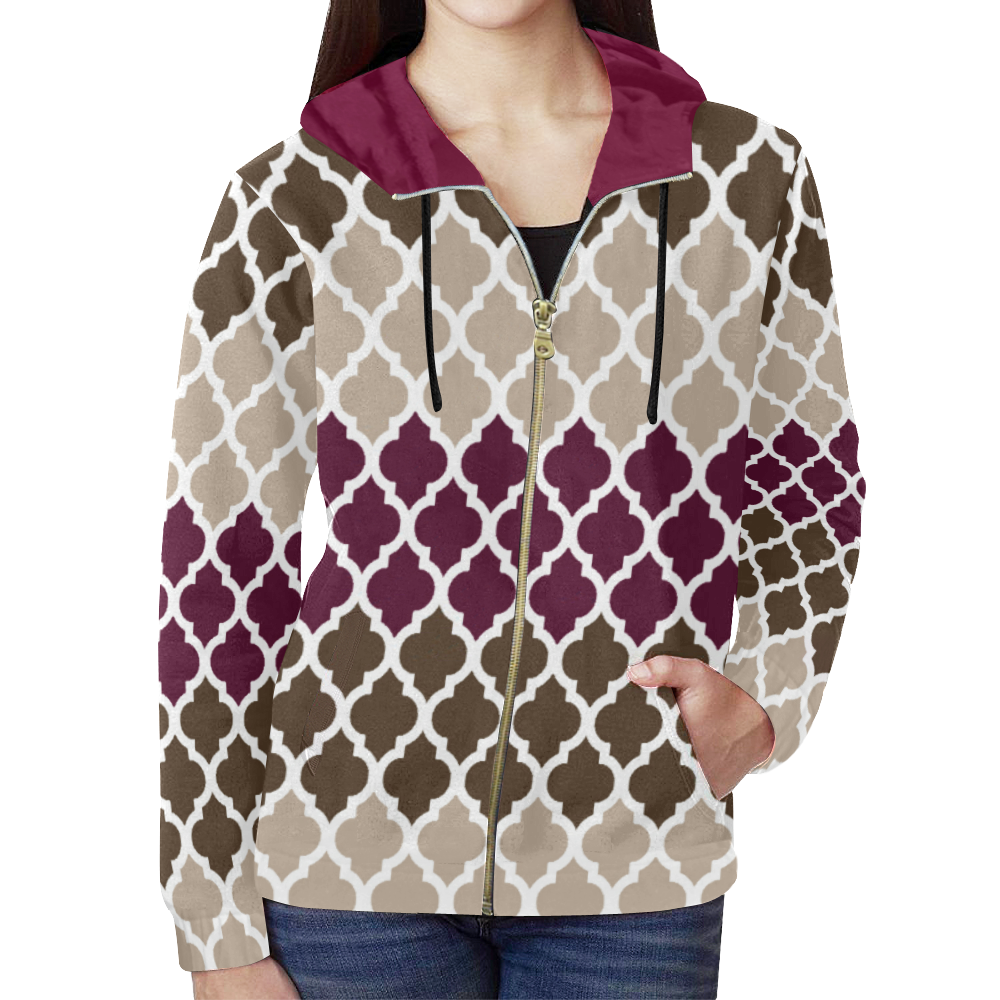 stripe lace pattern All Over Print Full Zip Hoodie for Women (Model H14)