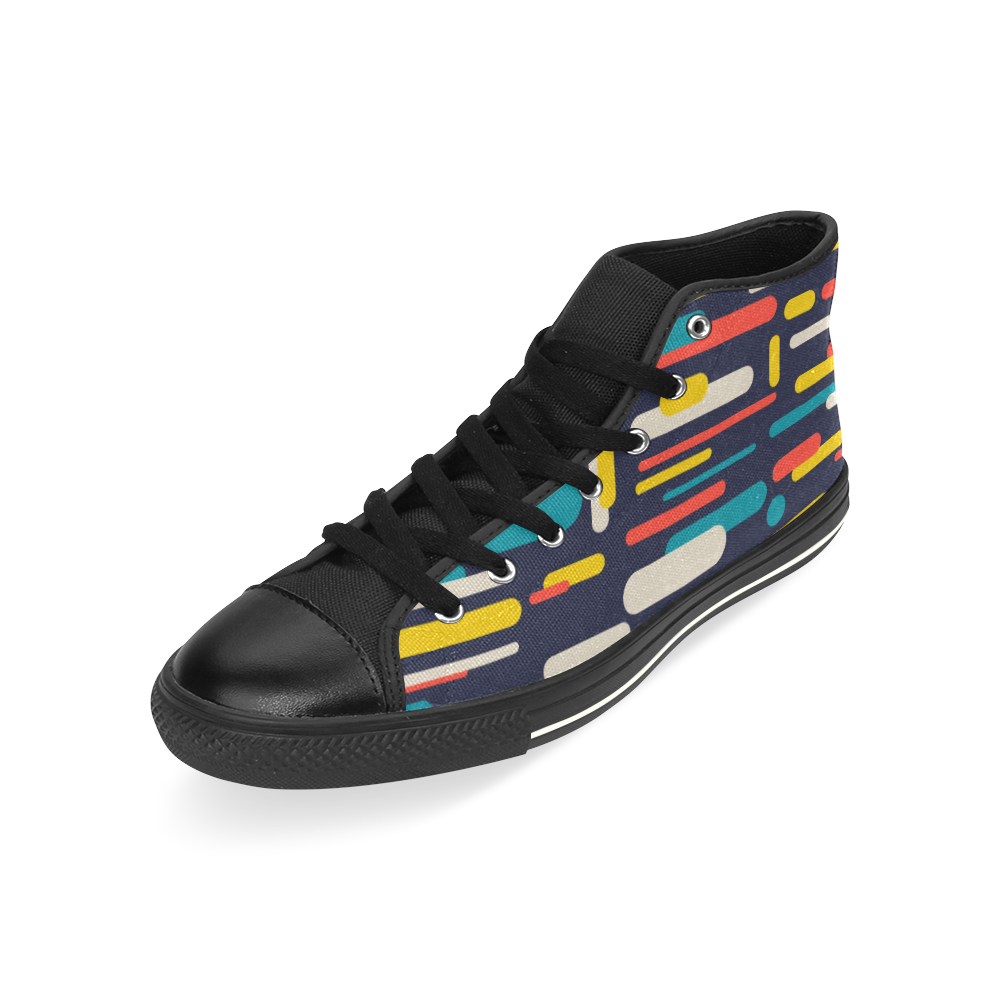 Colorful Rectangles High Top Canvas Shoes for Kid (Model 017)