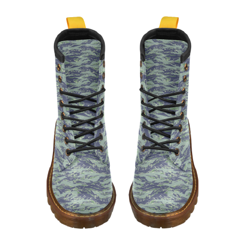 Jungle Tiger Stripe Green Camouflage High Grade PU Leather Martin Boots For Women Model 402H