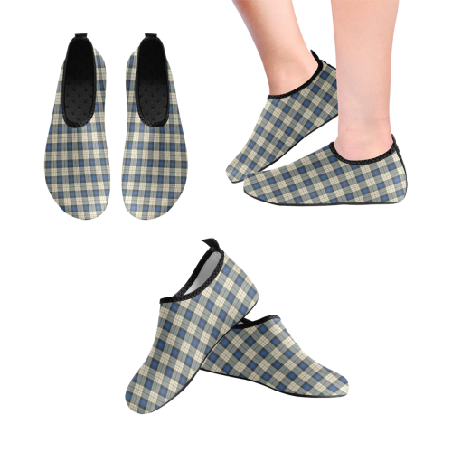 Classic Tartan Squares Fabric - blue beige Men's Slip-On Water Shoes (Model 056)