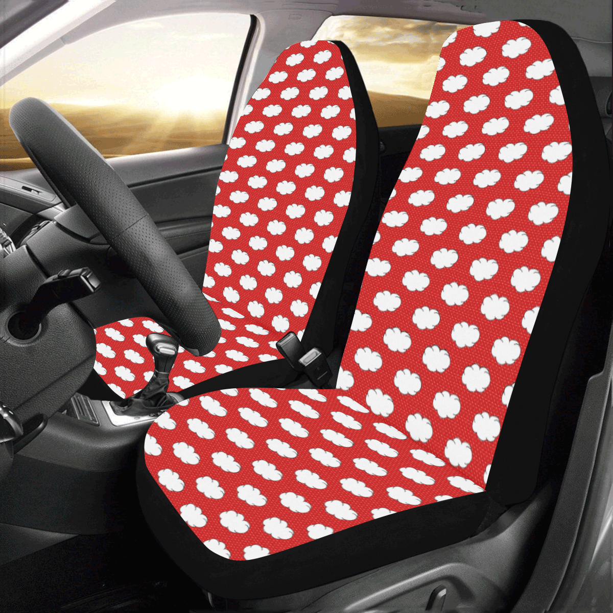 Clouds with Polka Dots on Red Car Seat Covers (Set of 2)