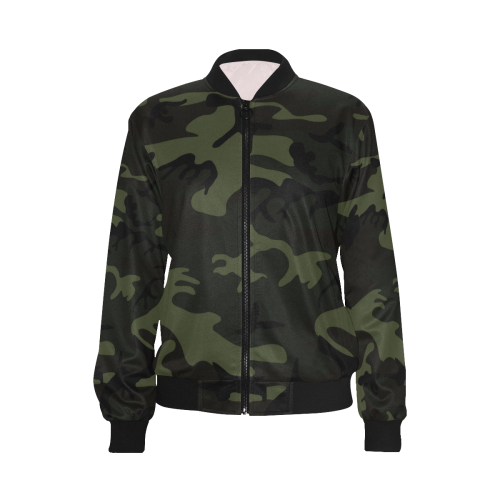 Camo Green All Over Print Bomber Jacket for Women (Model H36)