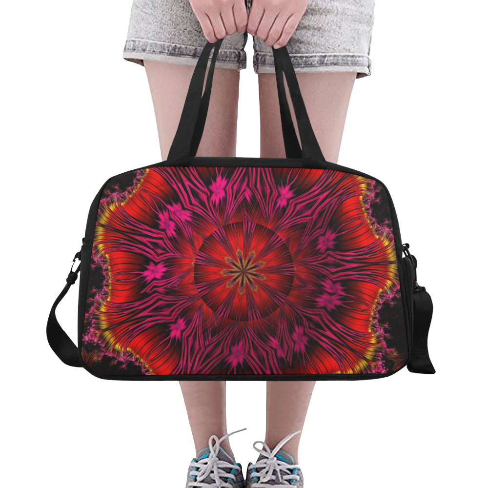 Sunset Solar Flares Fractal Mandala Abstract Fitness Handbag (Model 1671)