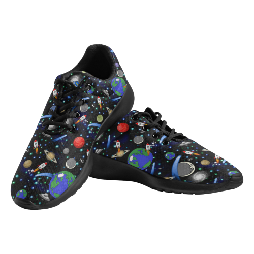 Galaxy Universe - Planets, Stars, Comets, Rockets (Black) Men's Athletic Shoes (Model 0200)