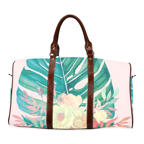 Tropico pastel pink Floral Monstera leaf bag Waterproof Travel Bag/Large (Model 1639)