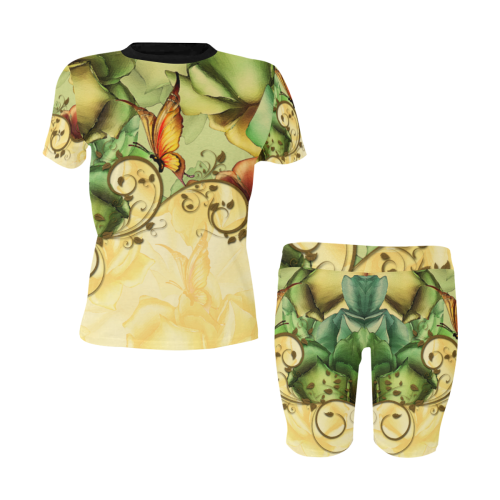 Colorful flowers with butterflies Women's Short Yoga Set