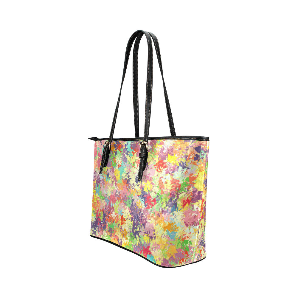 colorful pattern Leather Tote Bag/Small (Model 1651)