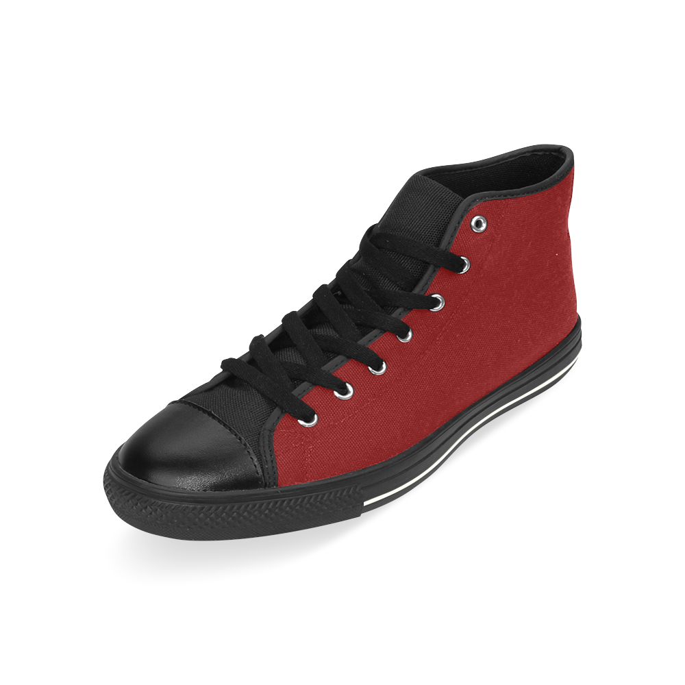 Red Wine and Black High Top Canvas Shoes for Kid (Model 017)