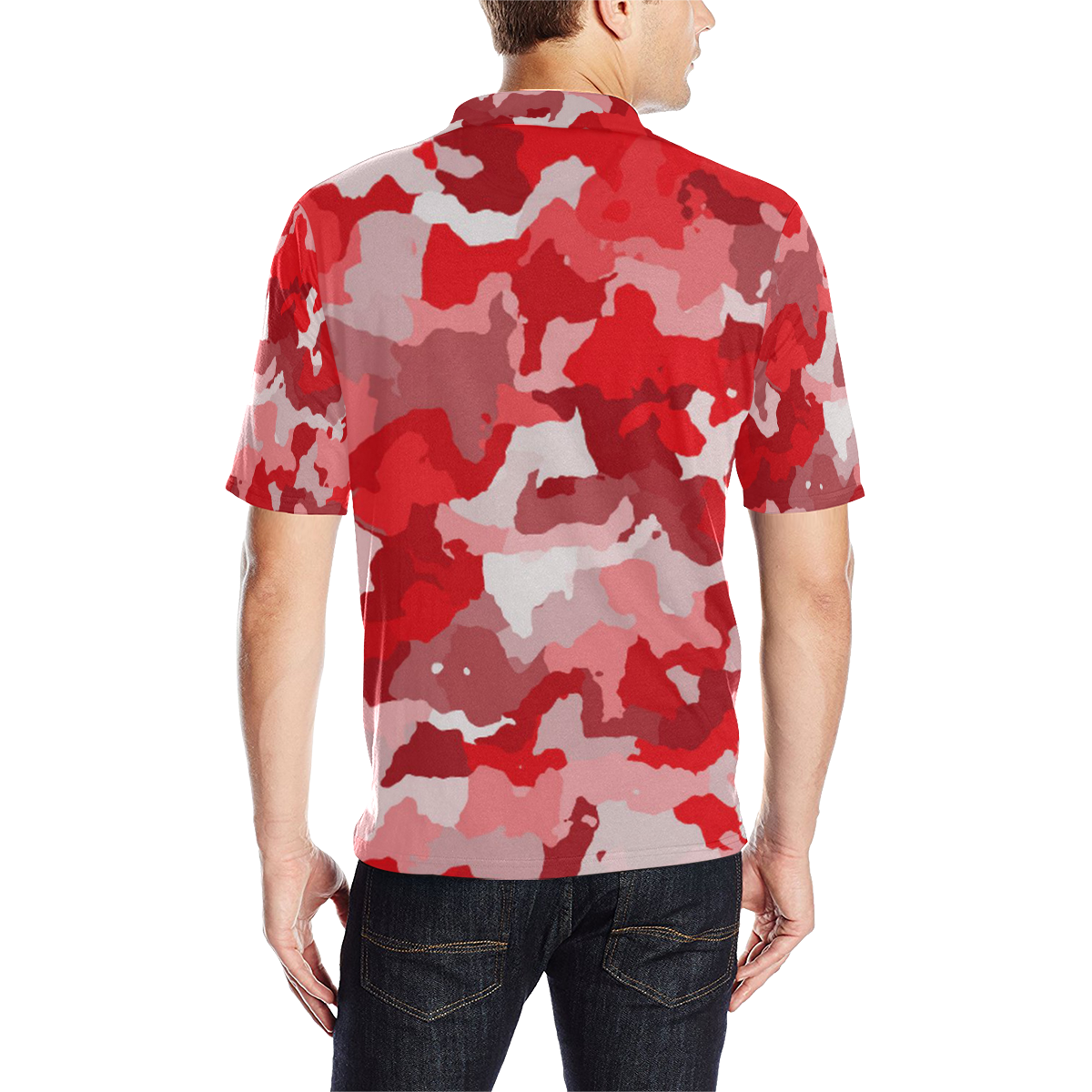 camouflage red Men's All Over Print Polo Shirt (Model T55)