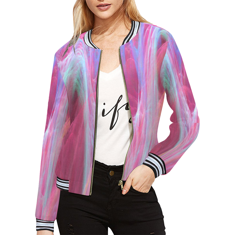 PRETTY IN PINK All Over Print Bomber Jacket for Women (Model H21)