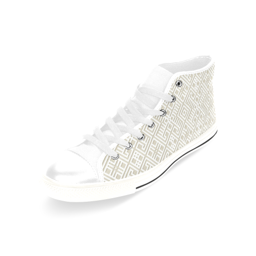 White 3D Geometric Pattern Men’s Classic High Top Canvas Shoes /Large Size (Model 017)