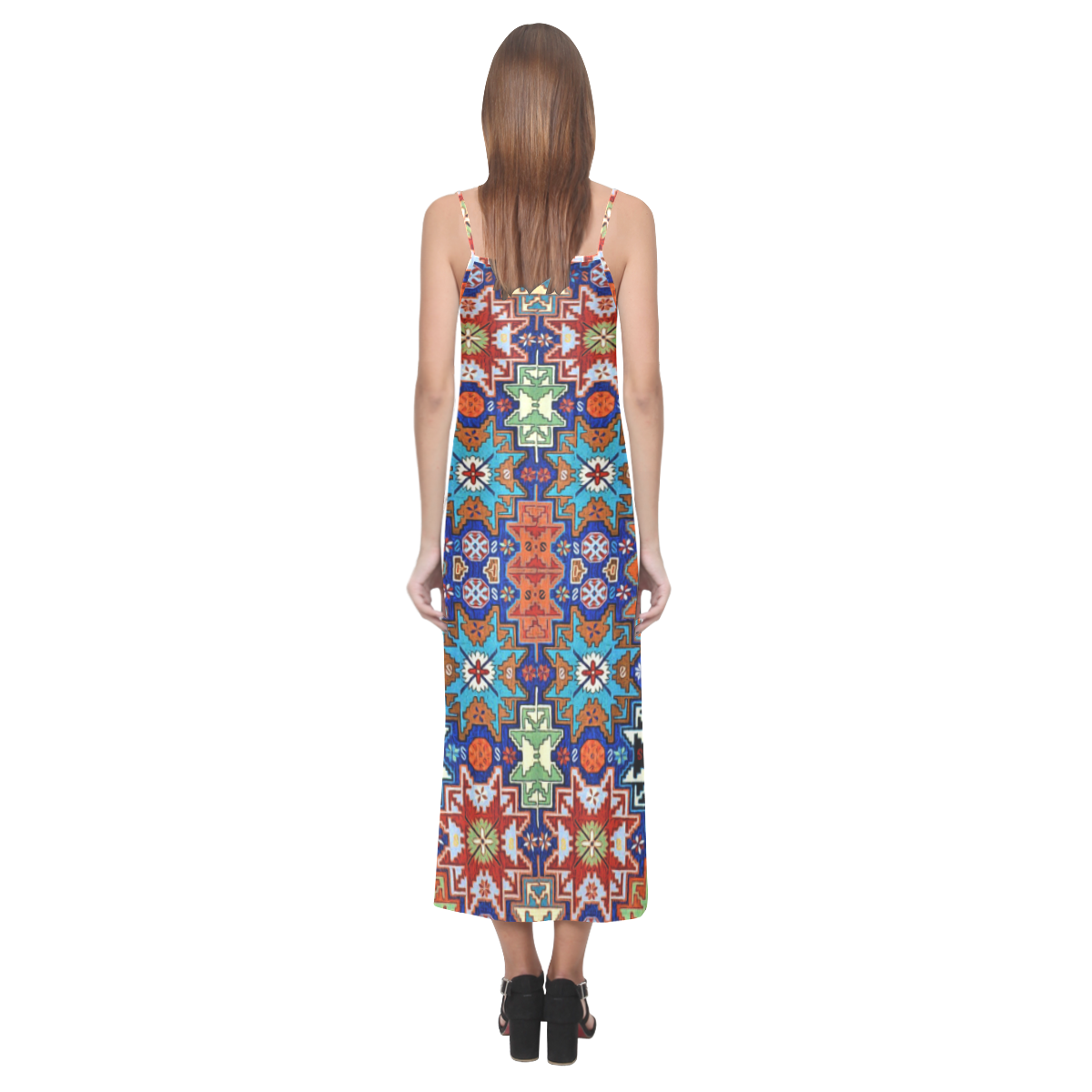 Armenian Colorful Folk Art V-Neck Open Fork Long Dress(Model D18)