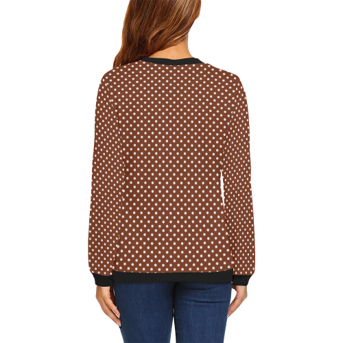 Brown polka dots All Over Print Crewneck Sweatshirt for Women (Model H18)