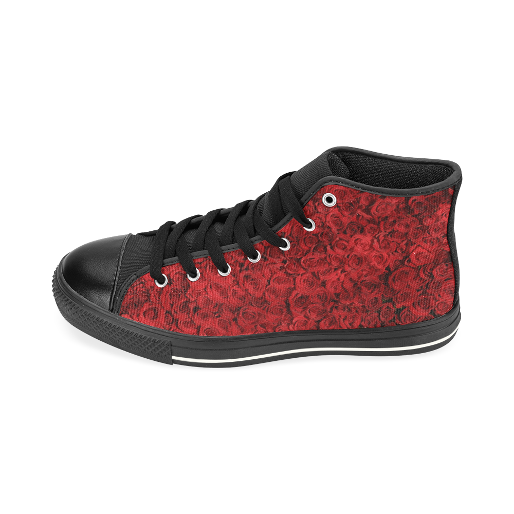Red Roses Black High Top Canvas Shoes for Kid (Model 017)