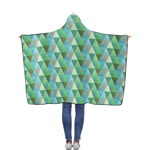 Triangle Pattern - Green Teal Khaki Moss Flannel Hooded Blanket 40''x50''