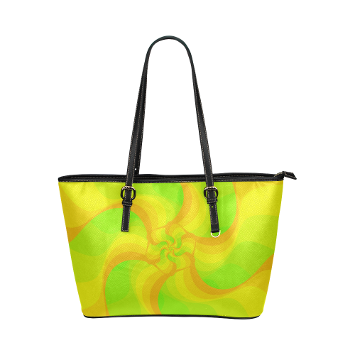 Green brown abstract flower Leather Tote Bag/Large (Model 1651)