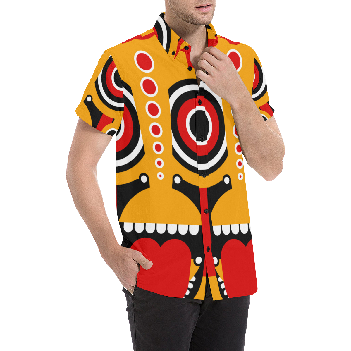 Red Yellow Tiki Tribal Men's All Over Print Short Sleeve Shirt (Model T53)