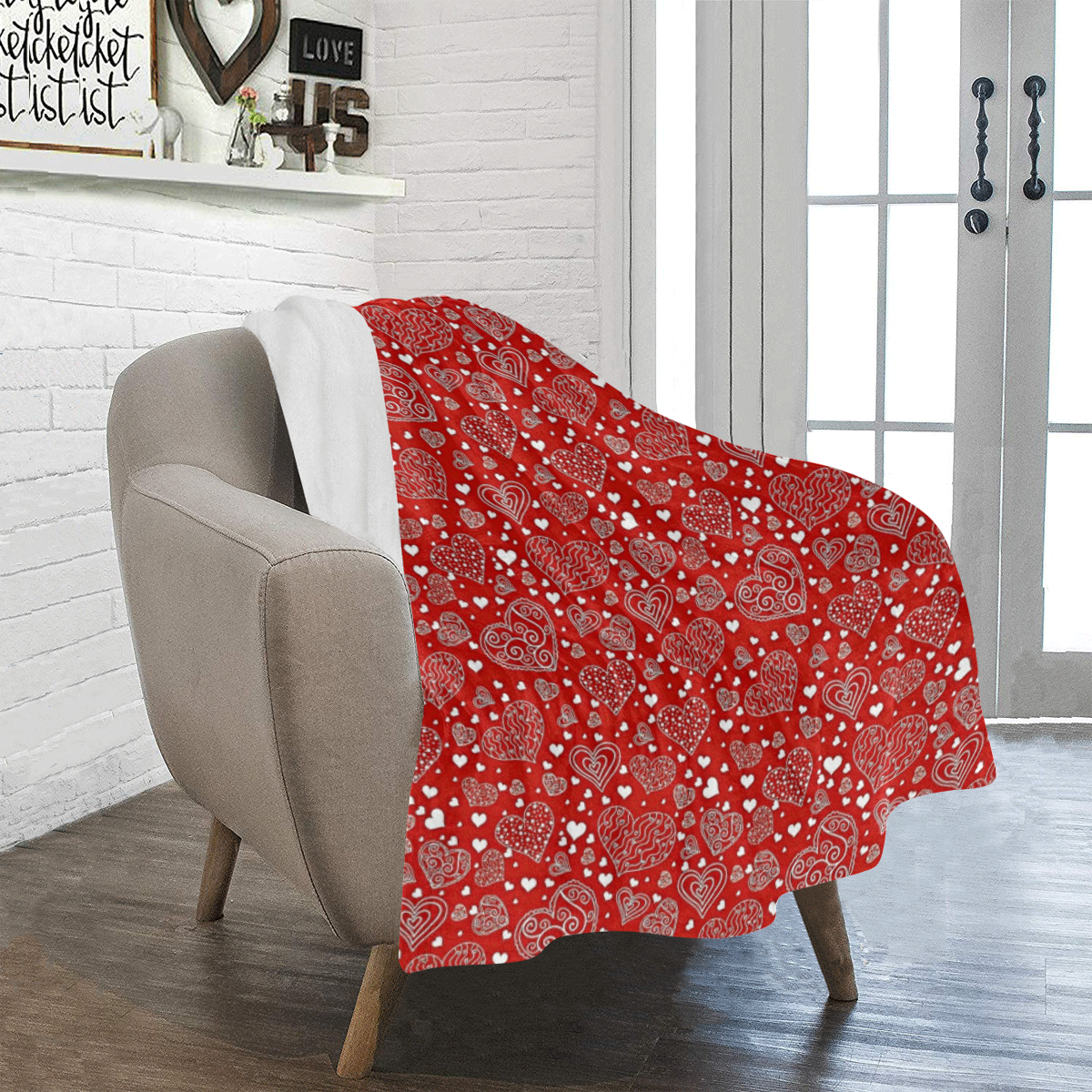 red white hearts Ultra-Soft Micro Fleece Blanket 30''x40''