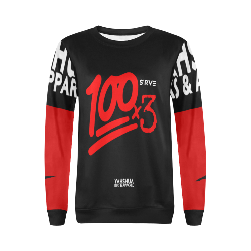 100x3 (Black Red) All Over Print Crewneck Sweatshirt for Women (Model H18)