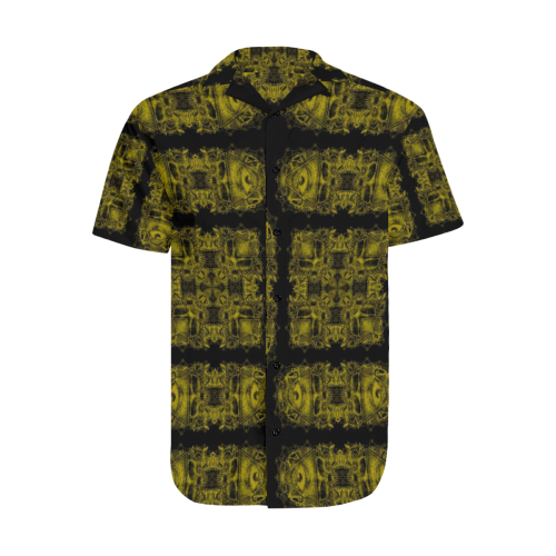 Gold Illuminati Skulls Gothic Underground Satin Dress Shirt Men's Short Sleeve Shirt with Lapel Collar (Model T54)