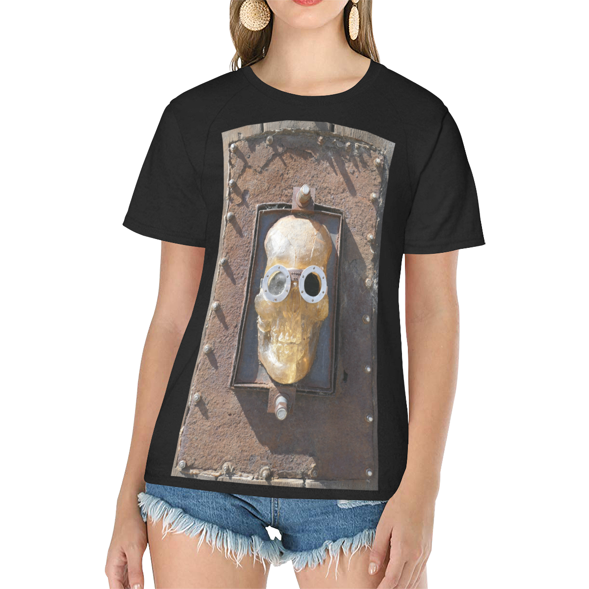 Steampunk skull pirate, photo Women's Raglan T-Shirt/Front Printing (Model T62)
