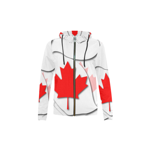 Flag of Canada All Over Print Full Zip Hoodie for Kid (Model H14)