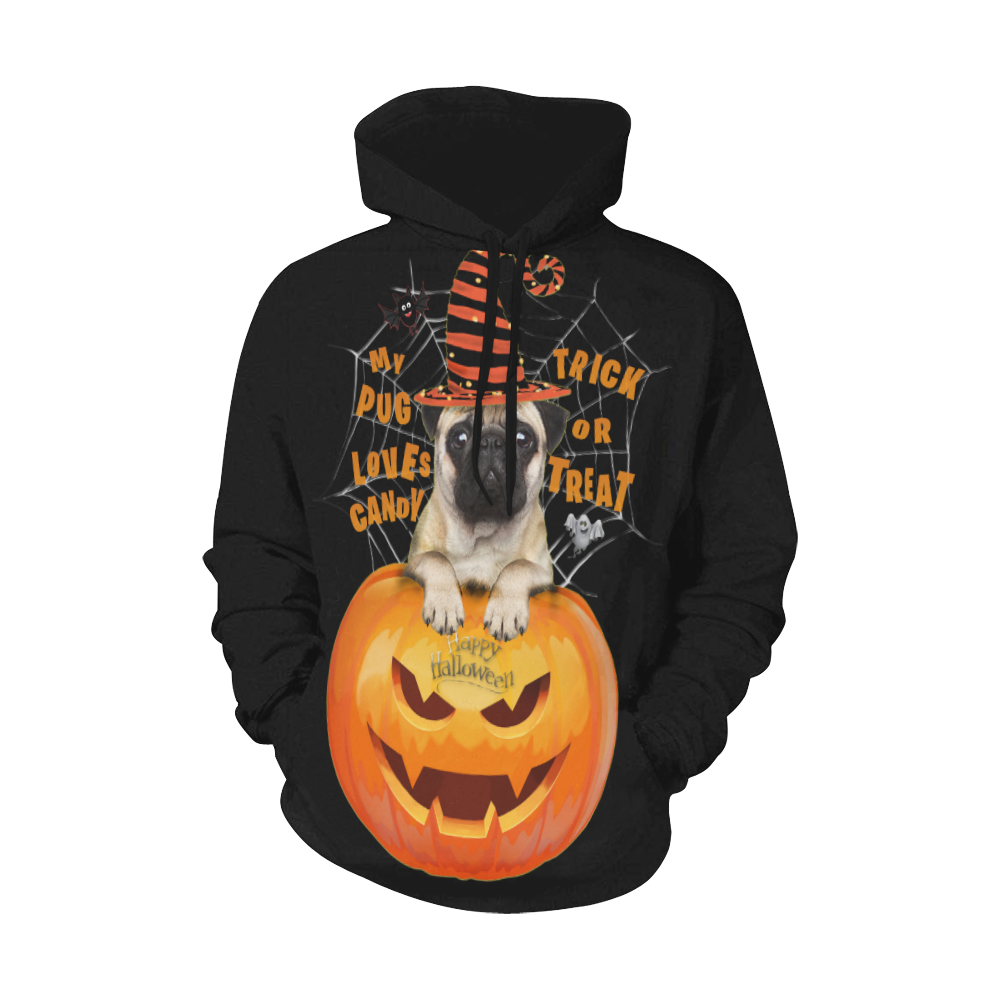 Halloween Pug All Over Print Hoodie for Women (USA Size) (Model H13)