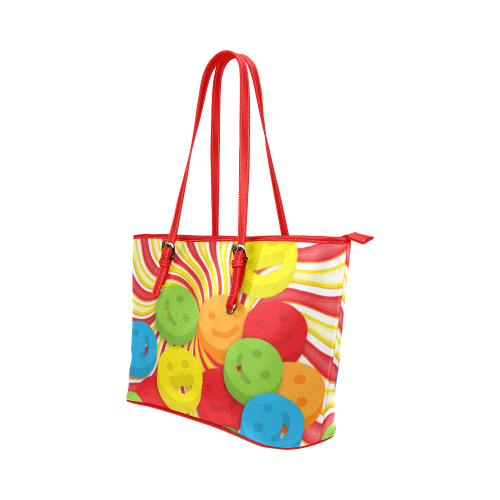 Rainbow Swirls Smiley Faces Tote Bag Leather Tote Bag/Small (Model 1651)