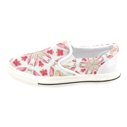 Love and Romance Gingham and Heart Shapped Cookies Women's Slip-on Canvas Shoes/Large Size (Model 019)