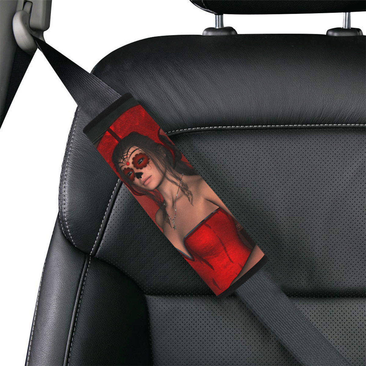Awesome lady with sugar skull face Car Seat Belt Cover 7''x8.5''