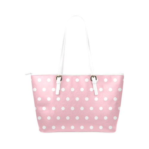 White Polka Dots on Pink Leather Tote Bag/Small (Model 1651)