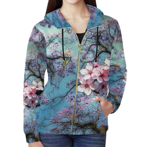 Cherry blossomL All Over Print Full Zip Hoodie for Women (Model H14)