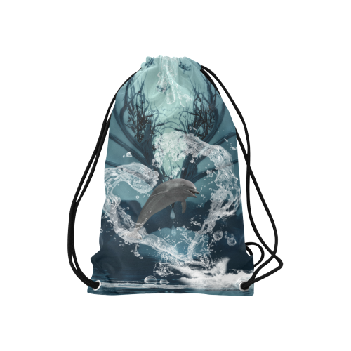 Dolphin jumping by a heart Small Drawstring Bag Model 1604 (Twin Sides) 11"(W) * 17.7"(H)