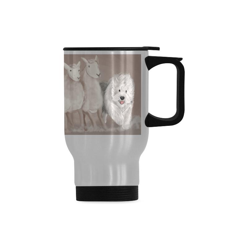 sheepdog-herding big Travel Mug (Silver) (14 Oz)