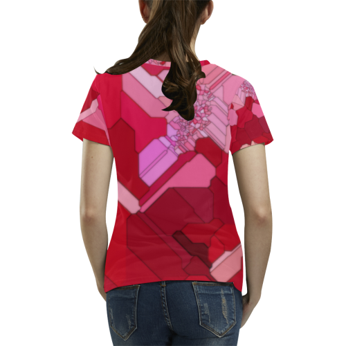 Red Abstract from a Geranium All Over Print T-Shirt for Women (USA Size) (Model T40)