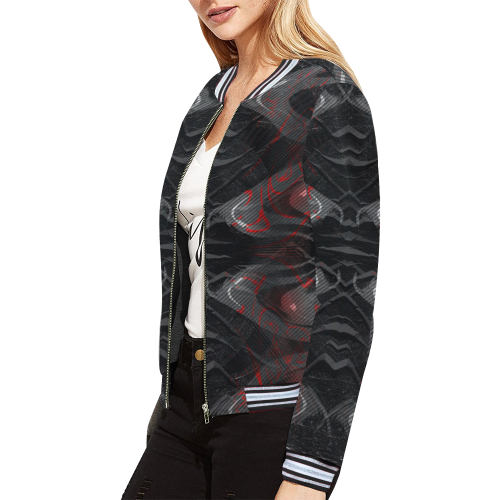 Red Dribled Voice Crew All Over Print Bomber Jacket for Women (Model H21)