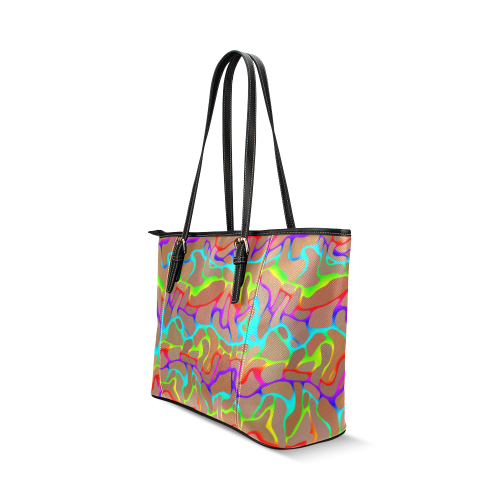 Colorful wavy shapes Leather Tote Bag/Large (Model 1640)