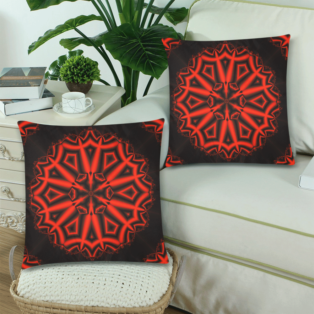 Red n black Mandala Custom Zippered Pillow Cases 18"x 18" (Twin Sides) (Set of 2)