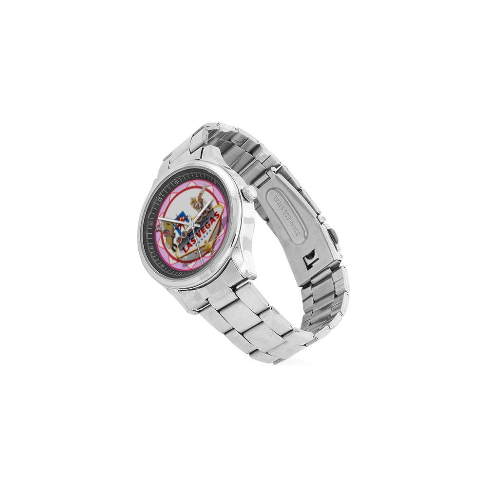 LasVegasIcons Poker Chip - Pink Men's Stainless Steel Watch(Model 104)