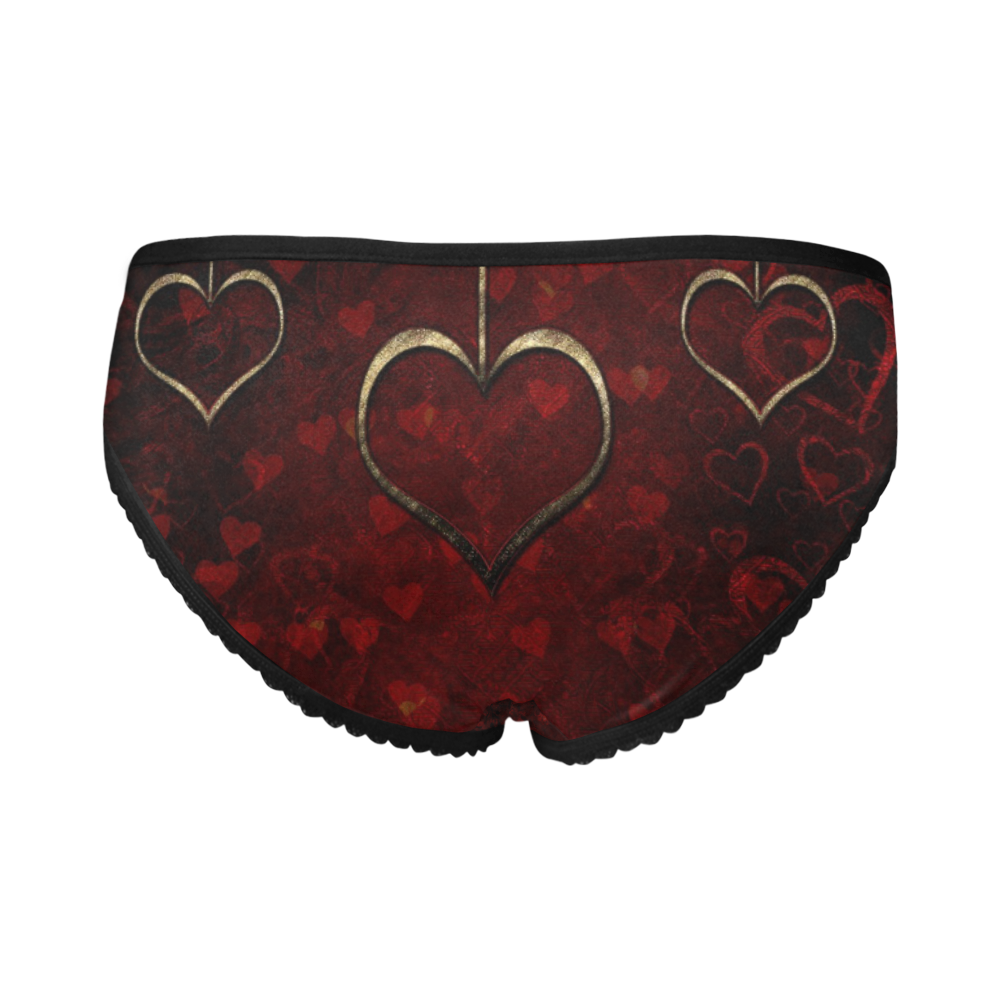 Deepest Red Gold Hearts trio Women's All Over Print Girl Briefs (Model L14)