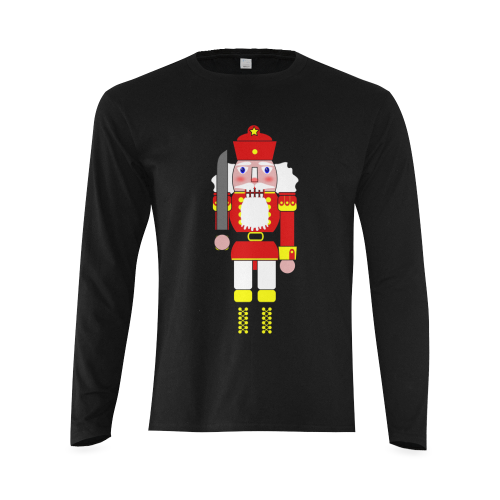 Red Nutcracker Christmas Toy Soldier Black Sunny Men's T-shirt (long-sleeve) (Model T08)