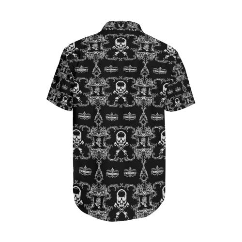 Poison Roses Skull Damask Goth Print Men's Short Sleeve Shirt with Lapel Collar (Model T54)